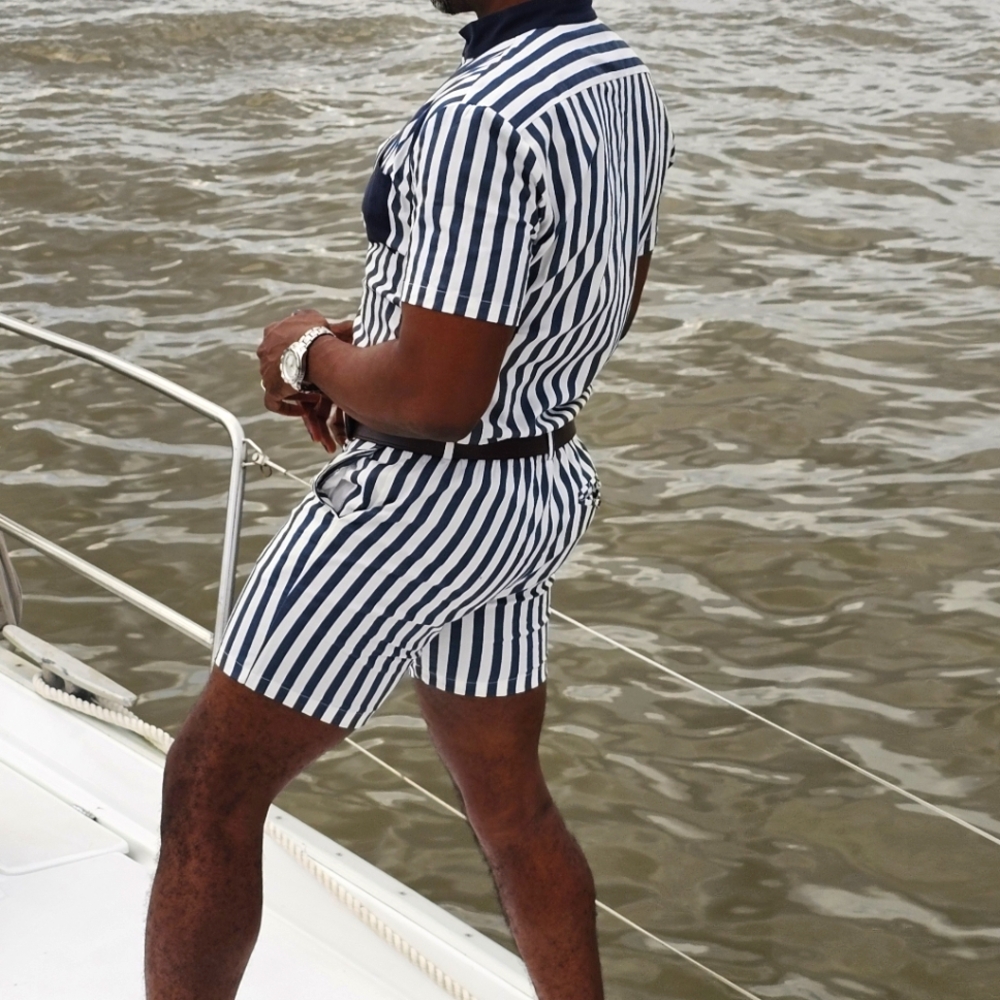 Nautical-themed Striped Men's Romper